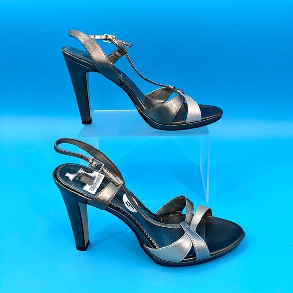 NWT BANDOLINO BDZOHRA METALLIC PEWTER & SILVER LEATHER STRAPPY SANDALS - 7.5M - Picture 2 of 10